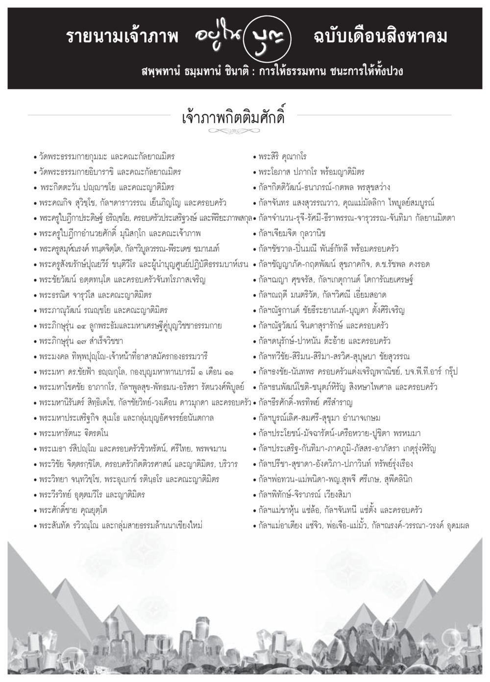 รายนามเจ้าภาพ อุทิศบุญ ฉบับเดือนสิงหาคม วารสารอยู่ในบุญประจำเดือน สิงหาคม พ.ศ.2557 หน้า 113