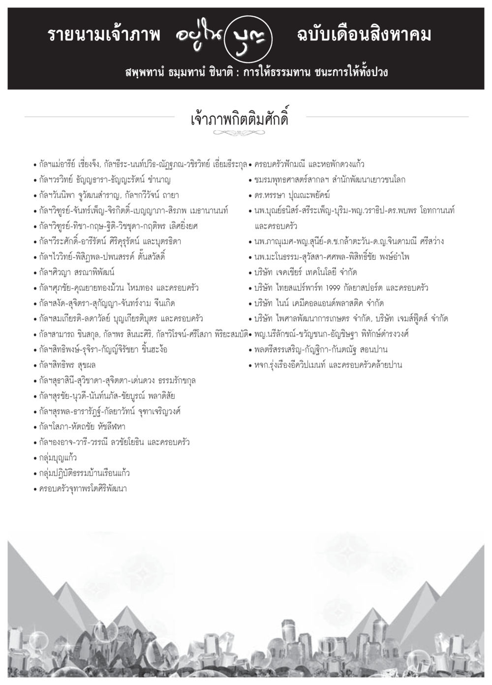 รายนามเจ้าภาพธรรมทานเดือนสิงหาคม วารสารอยู่ในบุญประจำเดือน สิงหาคม พ.ศ.2557 หน้า 114