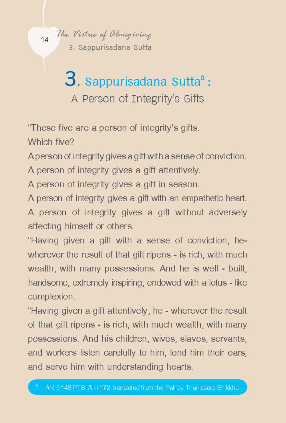 Sappurisadana Sutta: Gifts of a Person of Integrity ทานบารมี  สูตรลัดแห่งความสุข หน้า 14