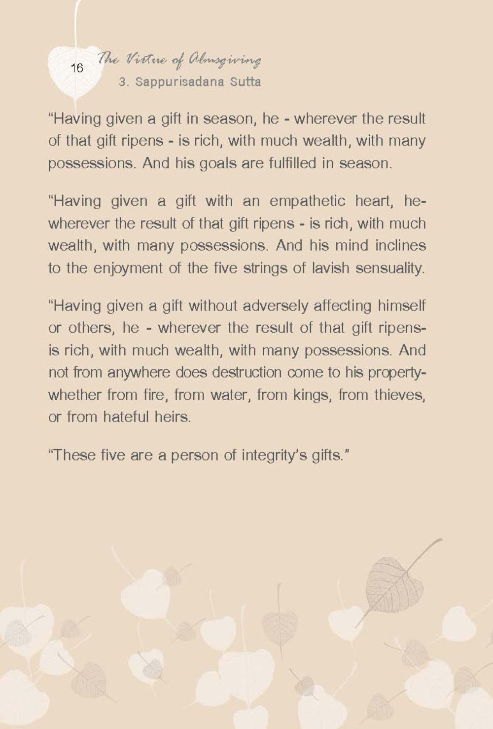 The Virtue of Abounding and Gifts of Integrity ทานบารมี  สูตรลัดแห่งความสุข หน้า 16