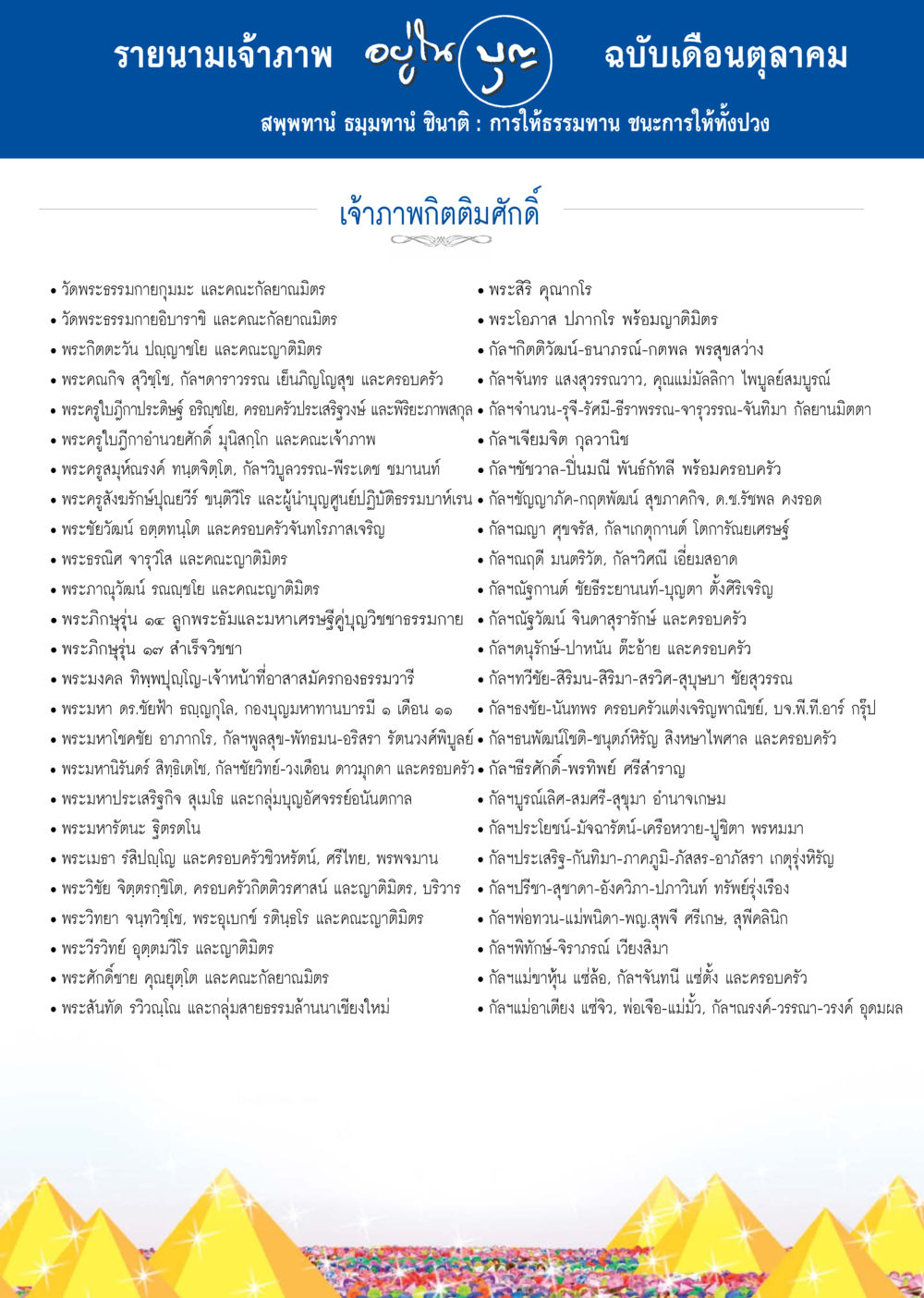 รายนามเจ้าภาพ ฉบับเดือนตุลาคม วารสารอยู่ในบุญประจำเดือน ตุลาคม พ.ศ.2557 หน้า 125
