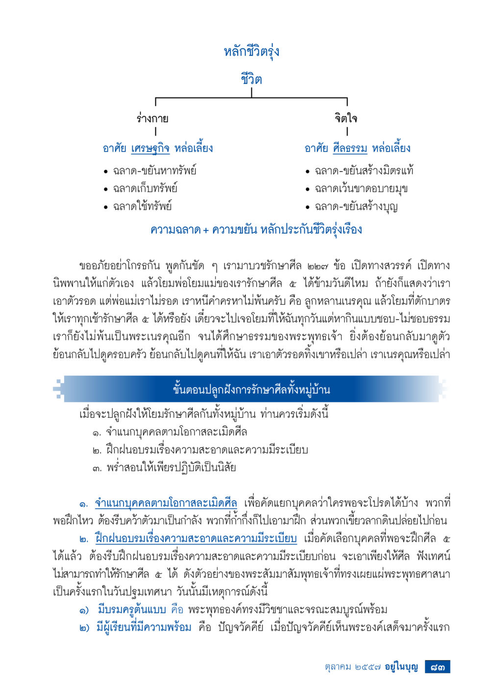 หลักชีวิตรุ่ง วารสารอยู่ในบุญประจำเดือน ตุลาคม พ.ศ.2557 หน้า 85