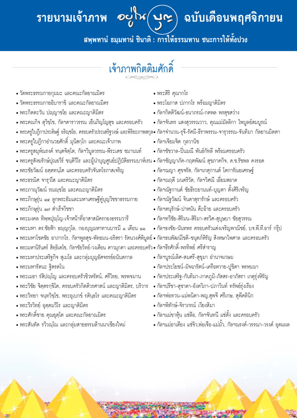รายนามเจ้าภาพ ฉบับเดือนพฤศจิกายน วารสารอยู่ในบุญประจำเดือน พฤศจิกายน พ.ศ.2557 หน้า 124