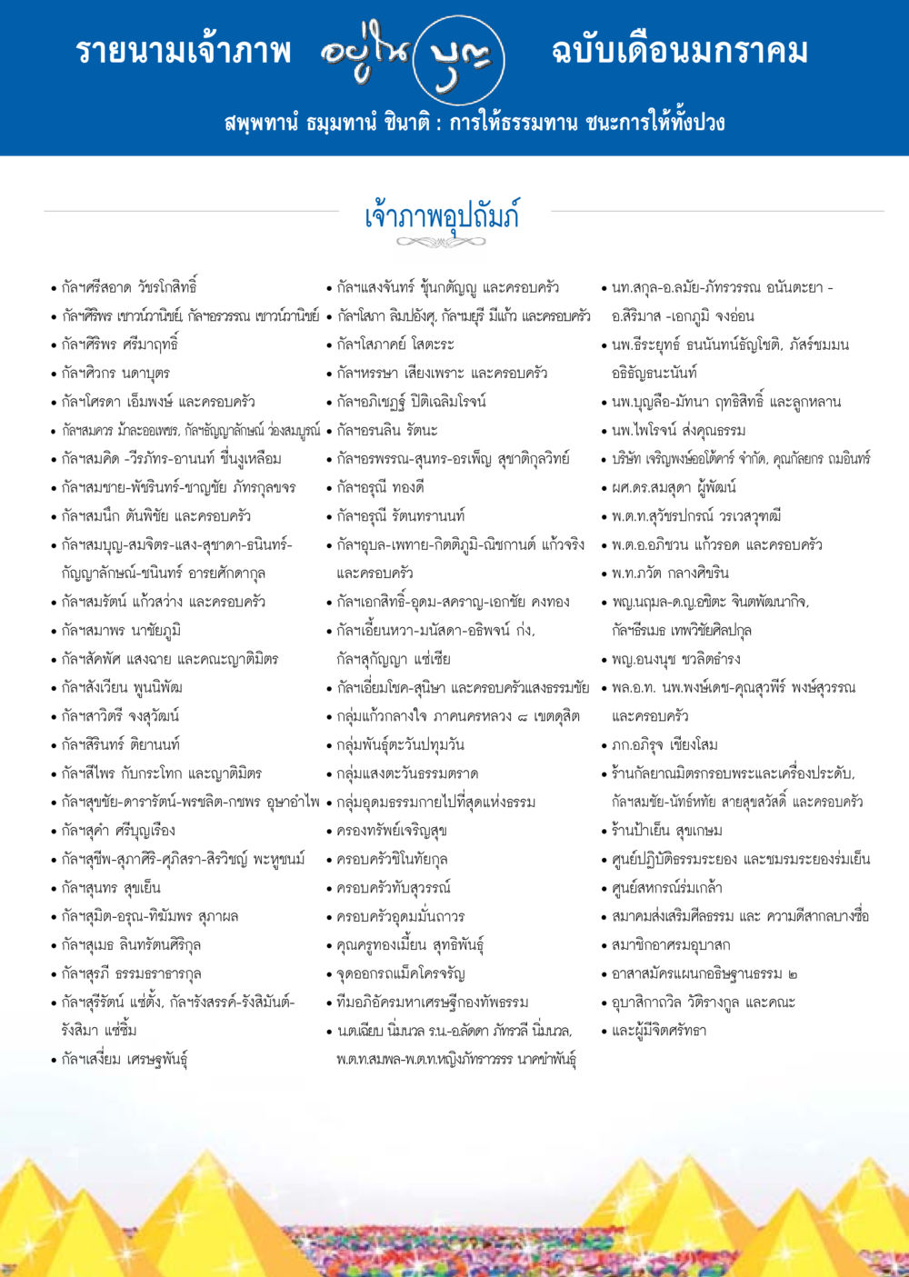รายนามเจ้าภาพ ฉบับเดือนมกราคม วารสารอยู่ในบุญประจำเดือน มกราคม พ.ศ.2558 หน้า 138