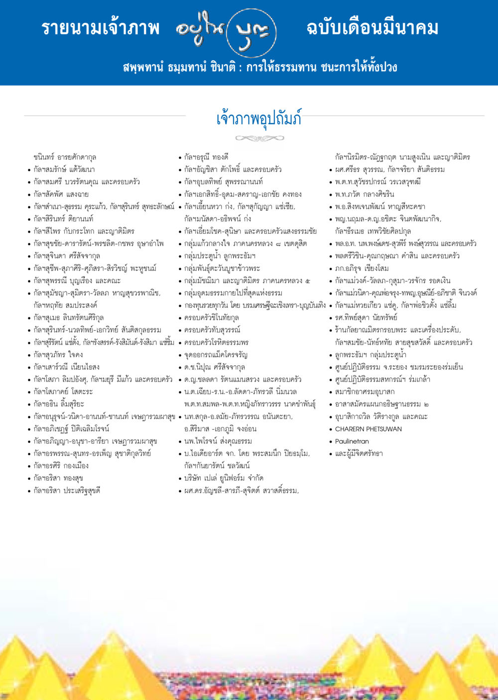 รายนามเจ้าภาพ ฉบับเดือนมีนาคม วารสารอยู่ในบุญประจำเดือน มีนาคม พ.ศ.2558 หน้า 140