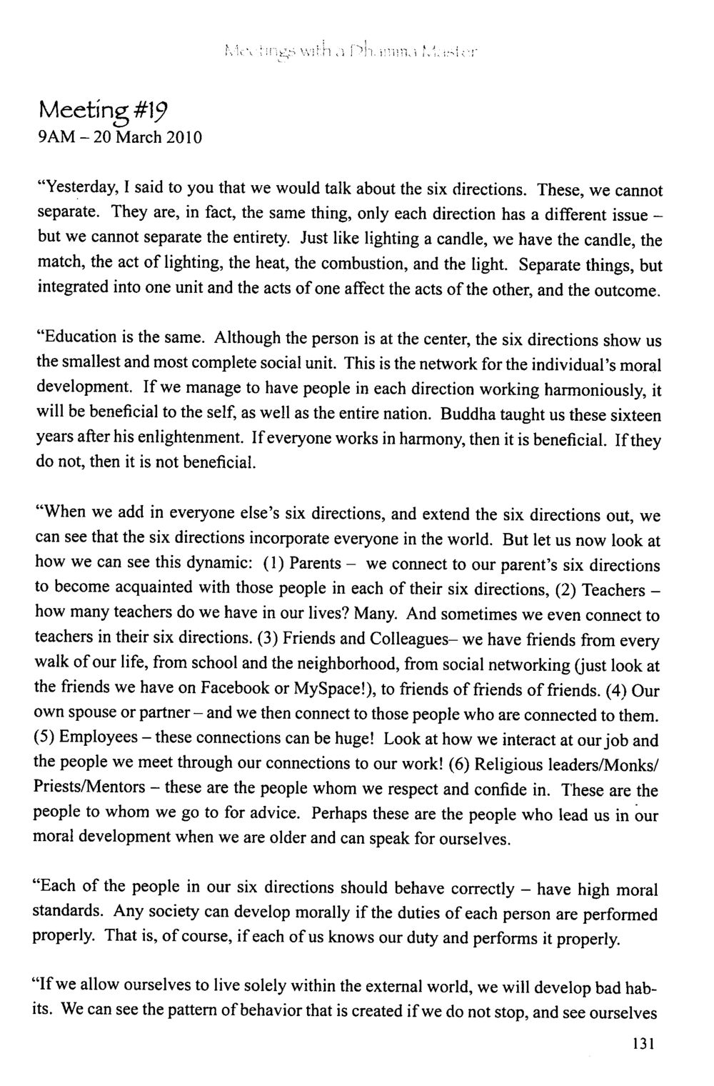 Understanding the Six Directions in Education and Moral Development The Meeting with a Dhamma Master หน้า 131