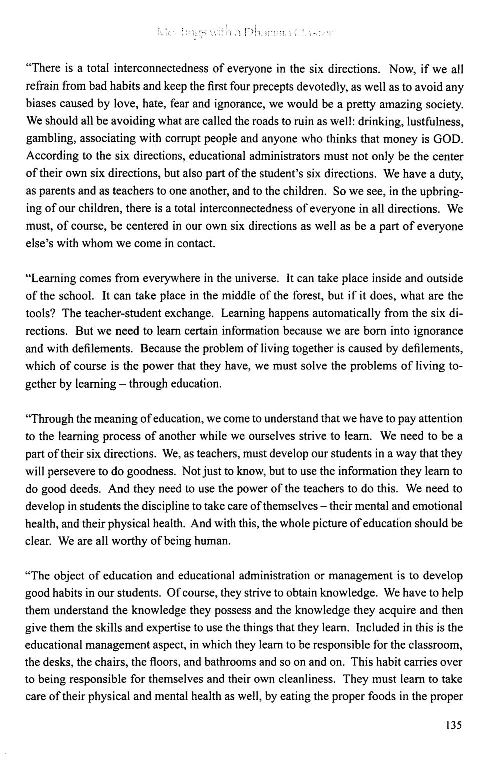 Interconnectedness in Education: A Holistic Approach The Meeting with a Dhamma Master หน้า 135