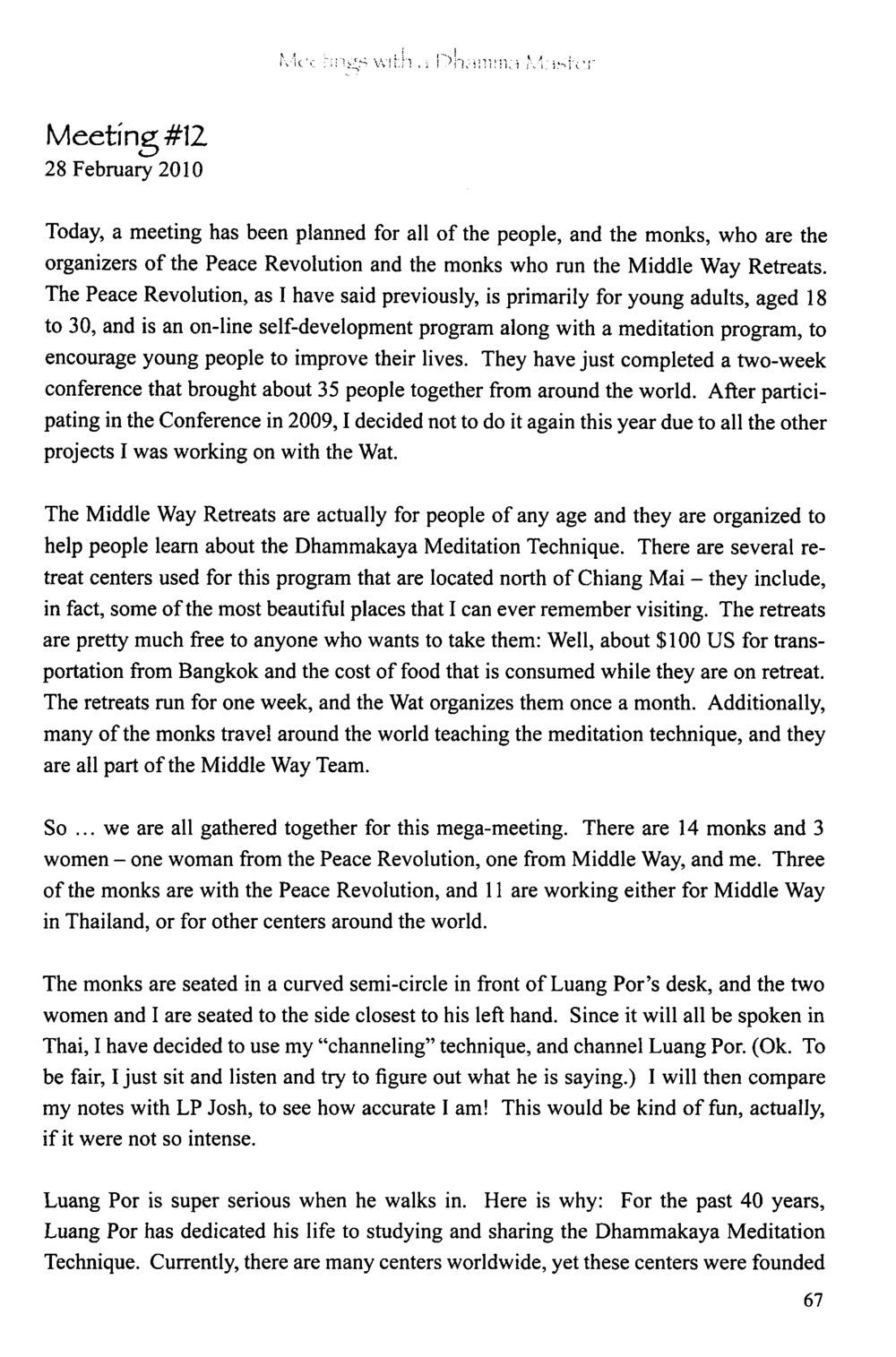 Meeting of Peace Revolution and Middle Way Retreats Organizers The Meeting with a Dhamma Master หน้า 70