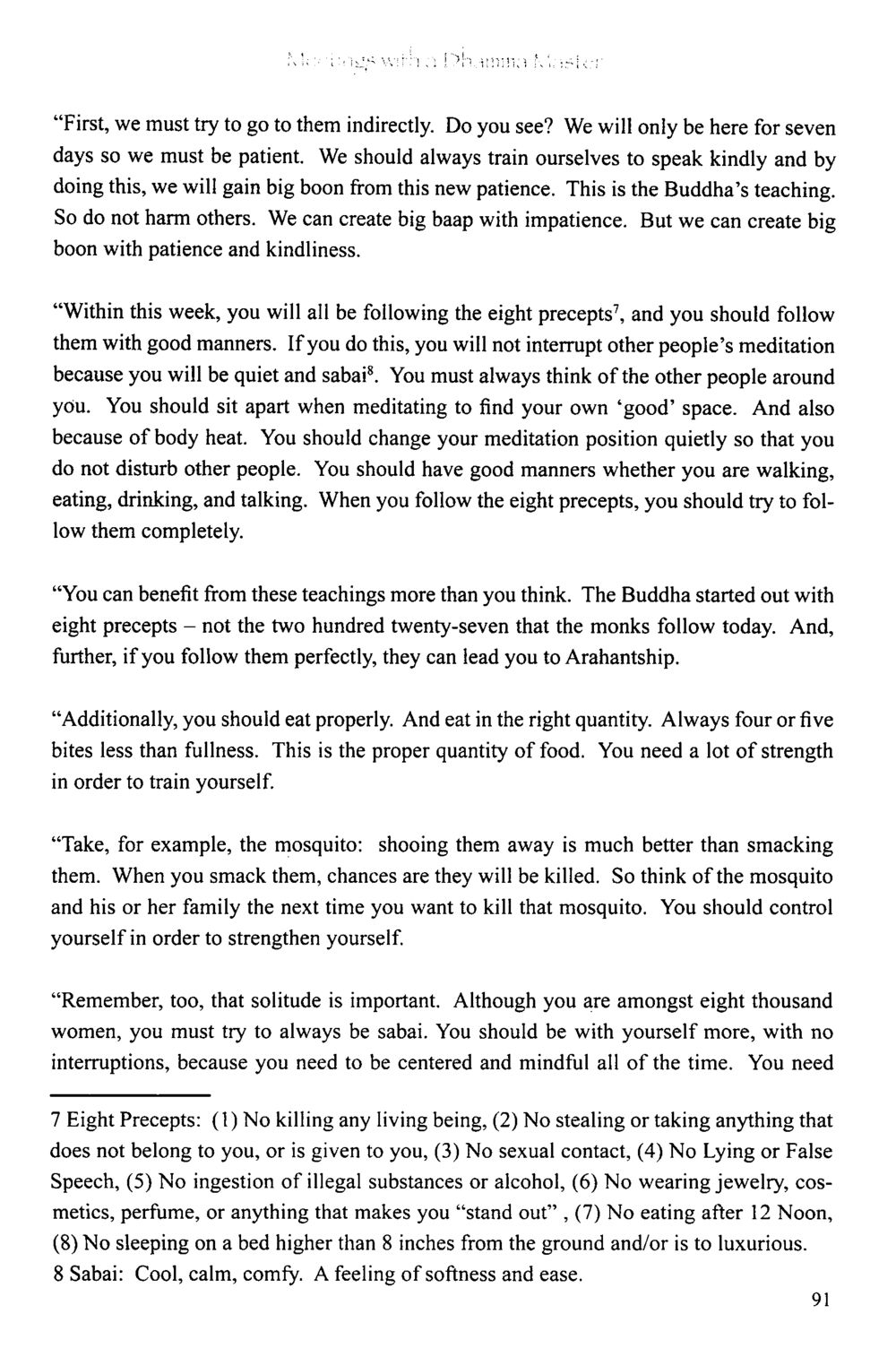 Buddha's Teachings on Patience and the Eight Precepts The Meeting with a Dhamma Master หน้า 92