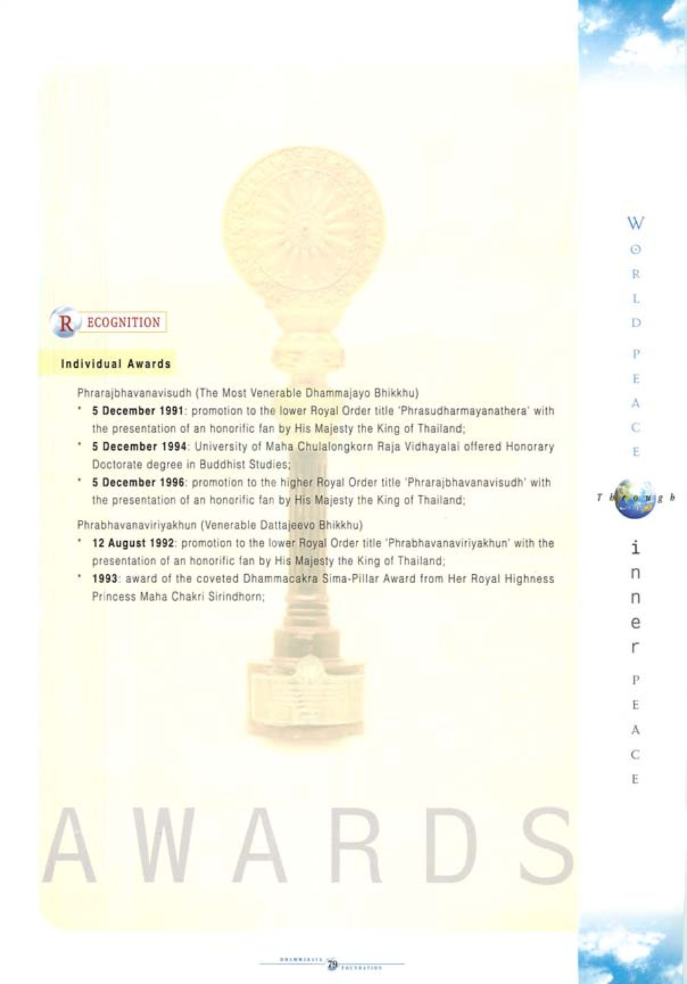 Individual Awards of Notable Bhikkhus World Peace Through inner peac หน้า 81