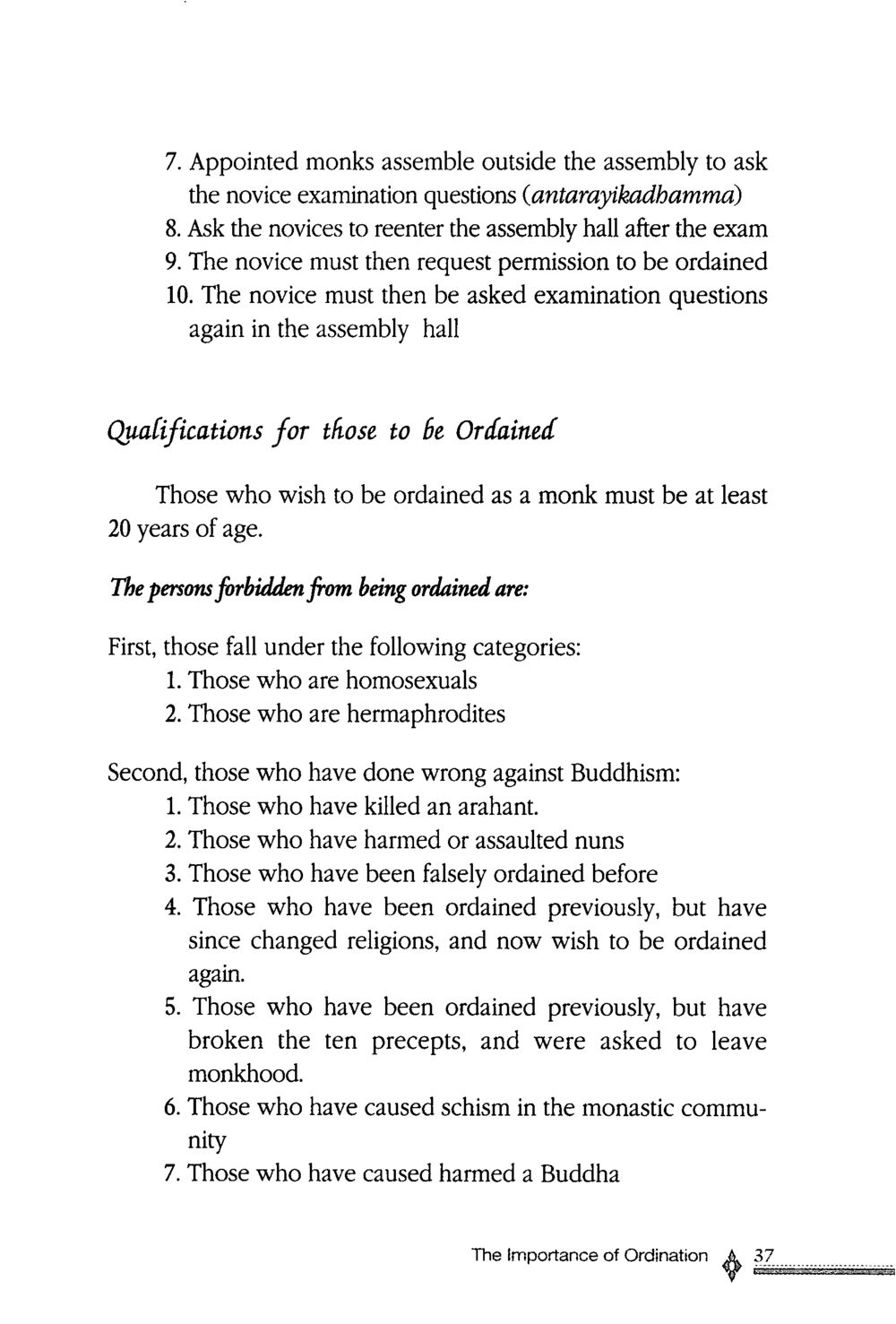 Qualifications for Monk Ordination The ordination หน้า 38
