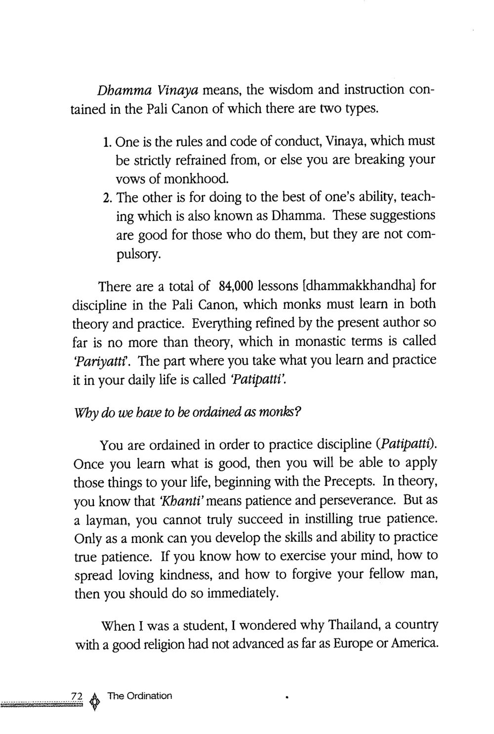 Dhamma Vinaya: Understanding the Wisdom of the Pali Canon The ordination หน้า 73