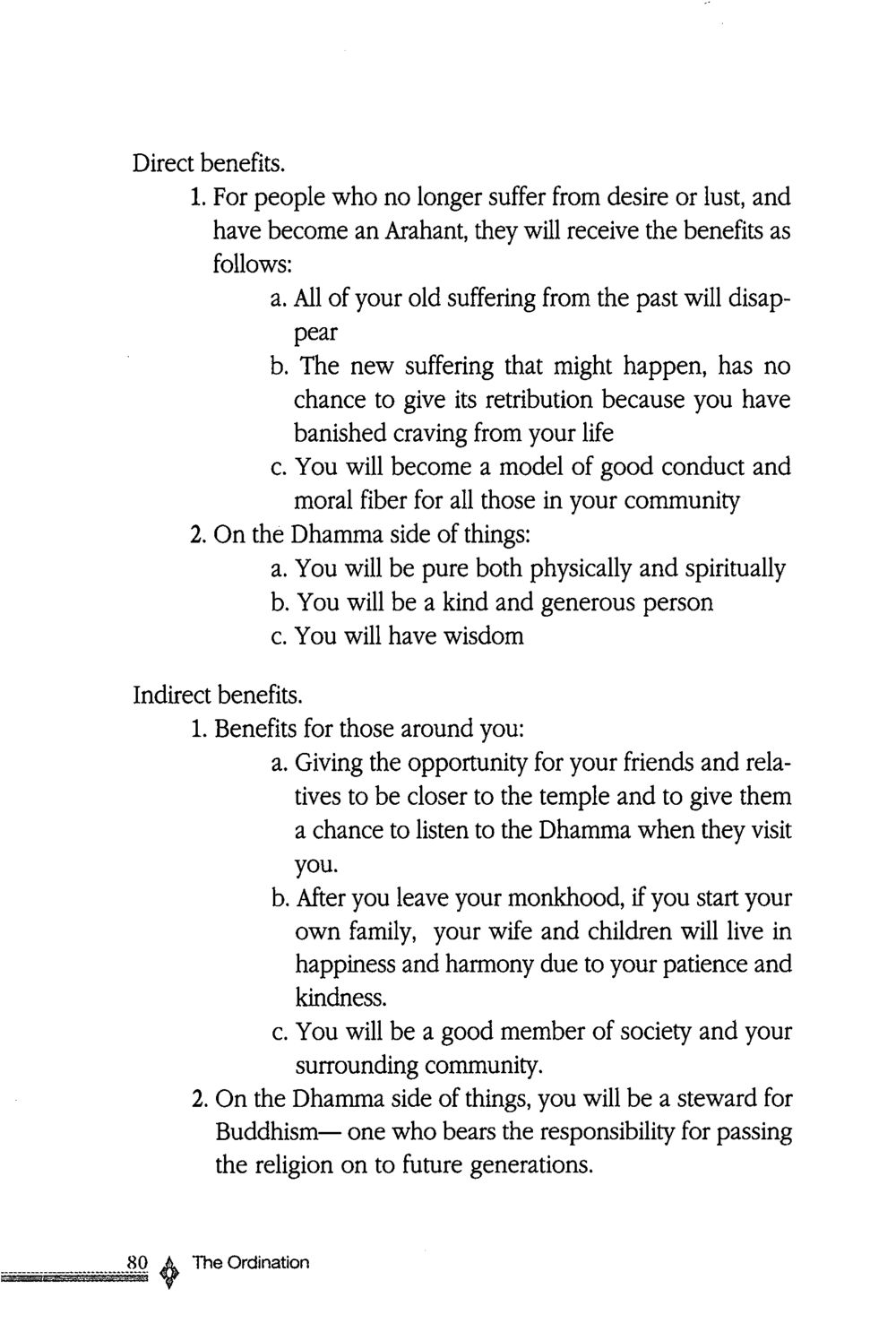 Direct and Indirect Benefits of Achieving Arahant Status The ordination หน้า 81