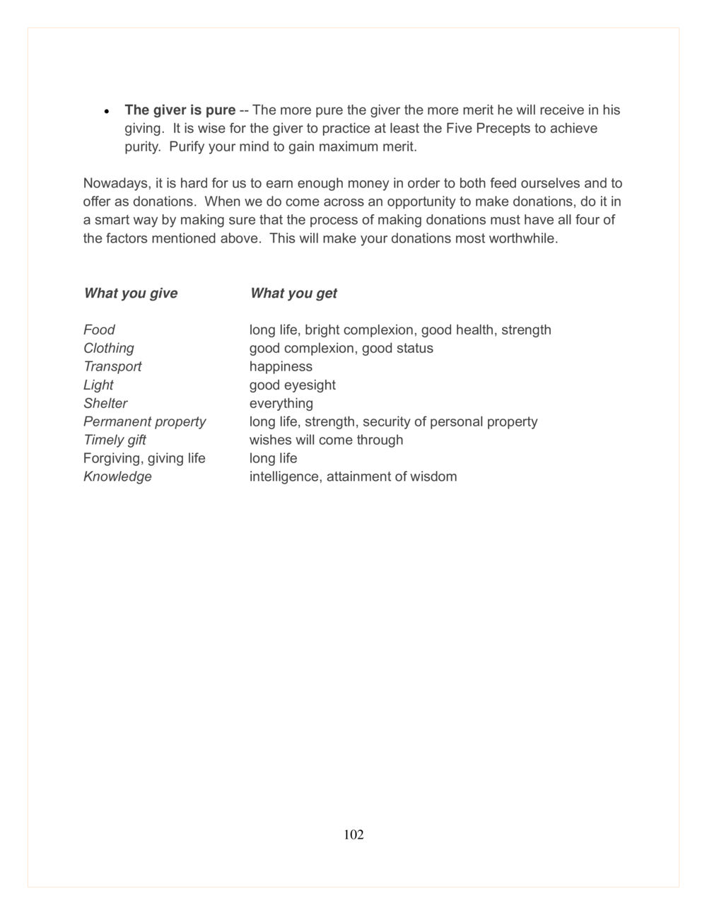 The Importance of Pure Giving DMC Translor’s handbook หน้า 102