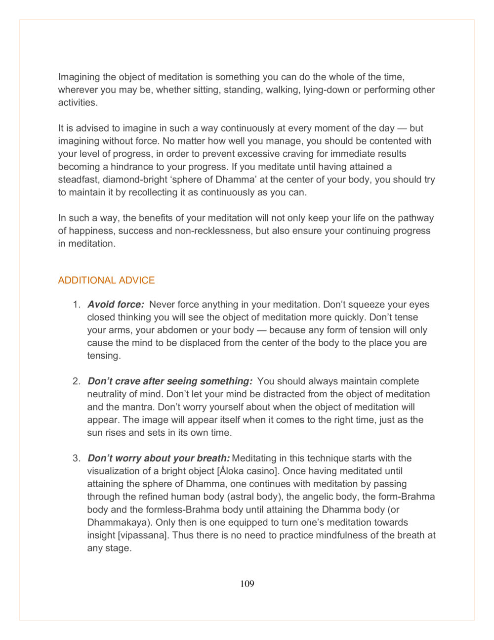 Meditation Techniques for Continuous Mindfulness DMC Translor’s handbook หน้า 109