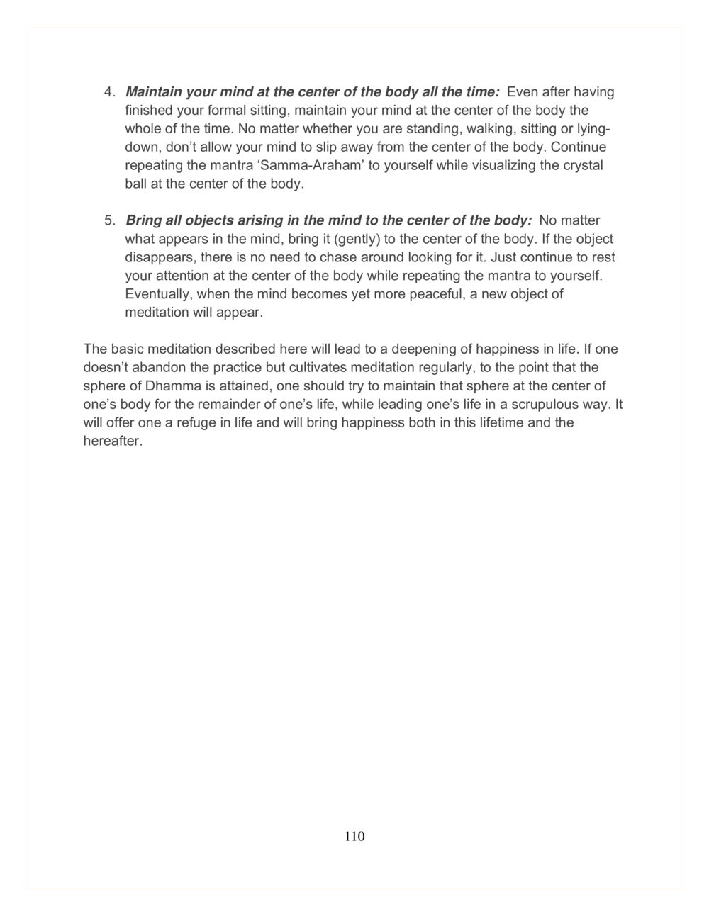 Meditation Techniques for Centering the Mind DMC Translor’s handbook หน้า 110