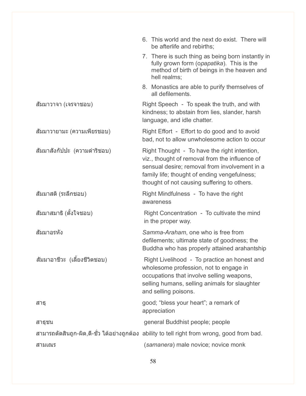 Understanding Right Speech and Right Effort in Buddhism DMC Translor’s handbook หน้า 58