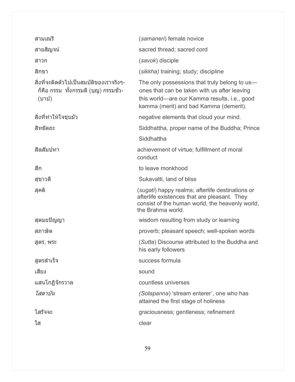 Understanding Buddhist Concepts: Kamma and Virtue DMC Translor’s handbook หน้า 59