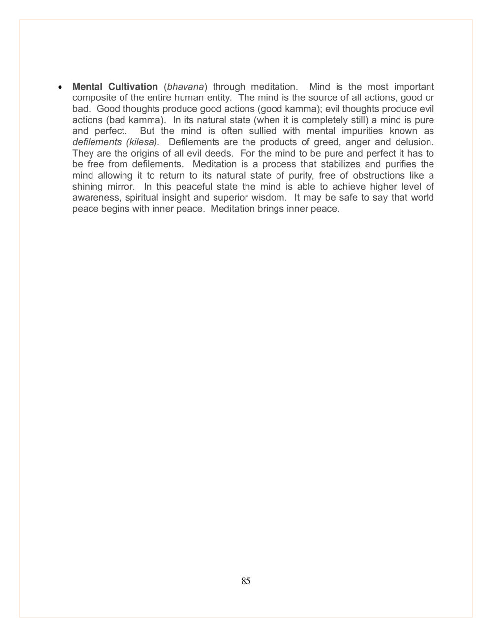 The Importance of Mental Cultivation Through Meditation DMC Translor’s handbook หน้า 85