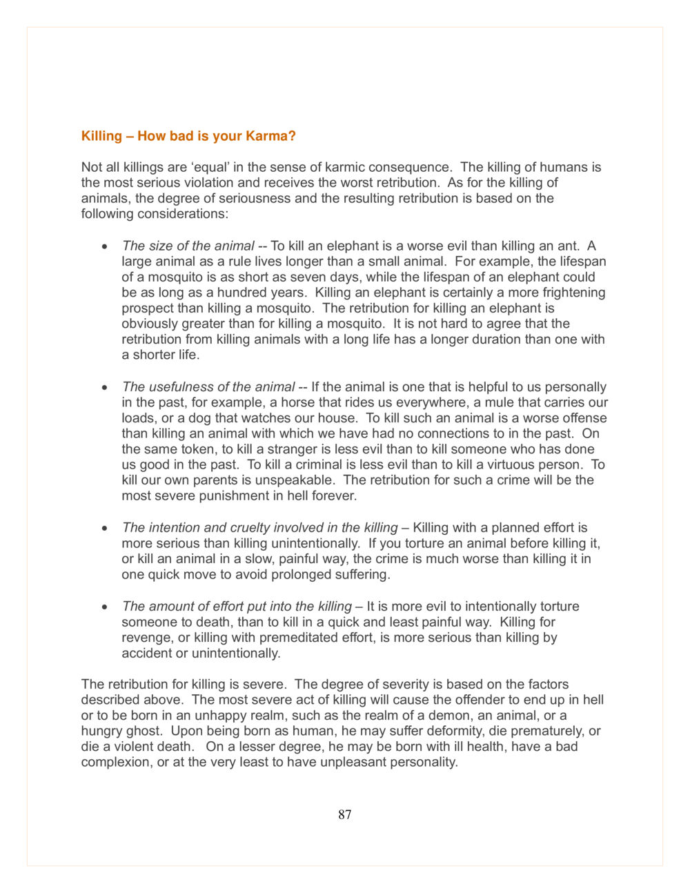 Killing and Karma: Understanding Consequences DMC Translor’s handbook หน้า 87