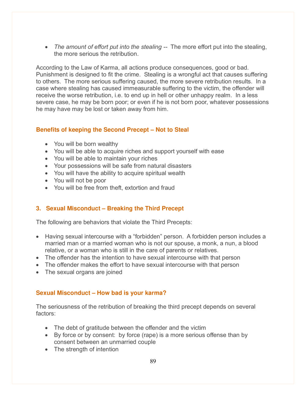 Understanding Karma and Retribution for Stealing and Sexual Misconduct DMC Translor’s handbook หน้า 89