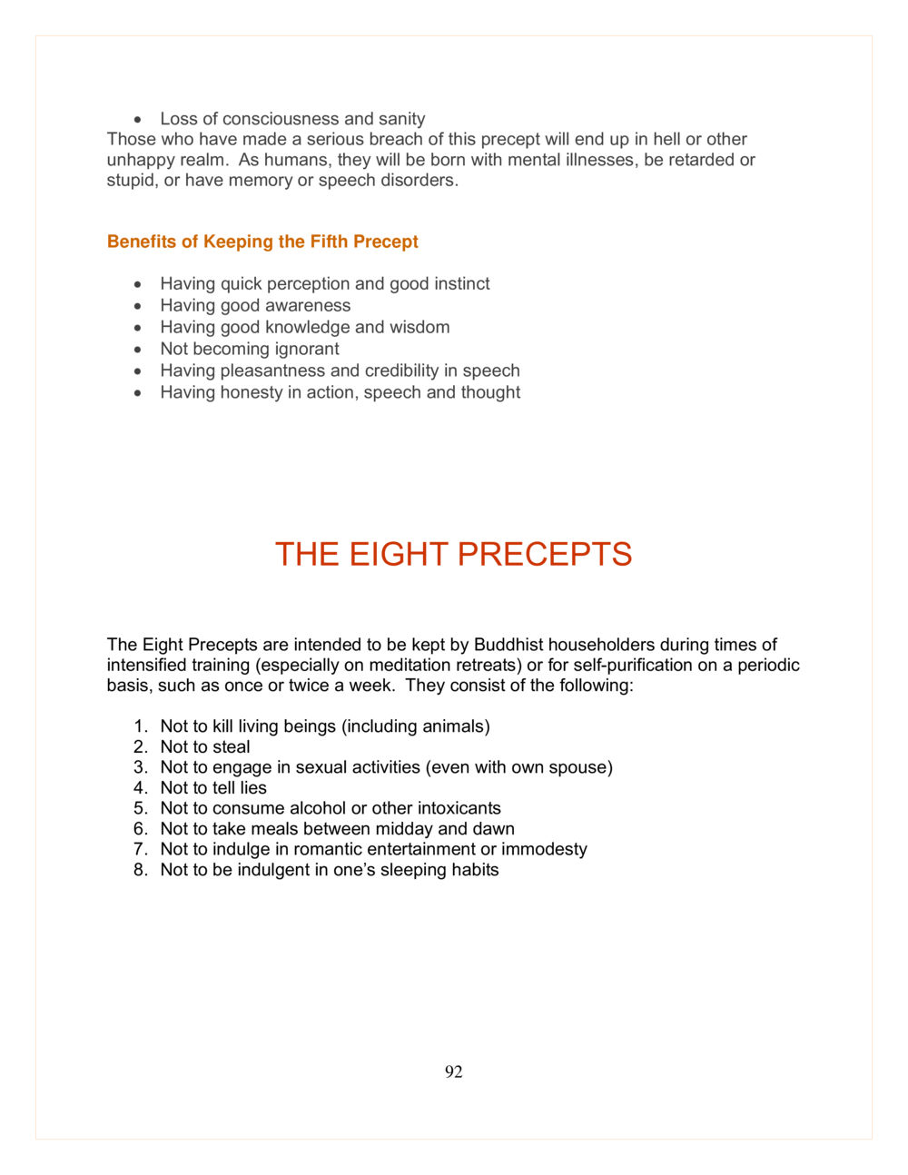 Understanding the Importance of the Fifth and Eight Precepts DMC Translor’s handbook หน้า 92