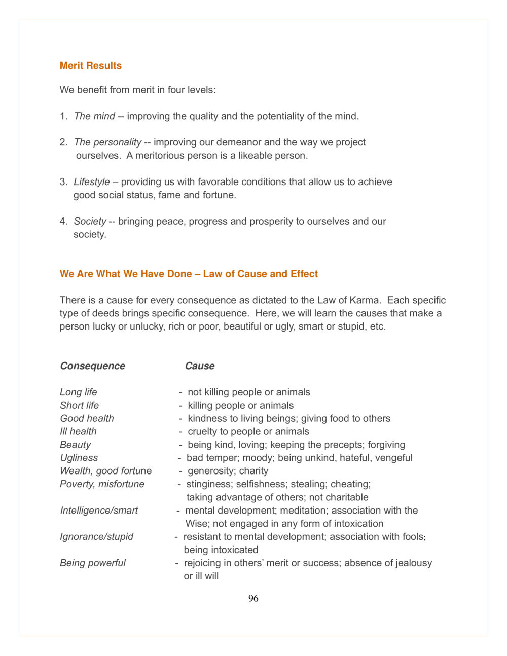 Understanding Merit and the Law of Cause and Effect DMC Translor’s handbook หน้า 96