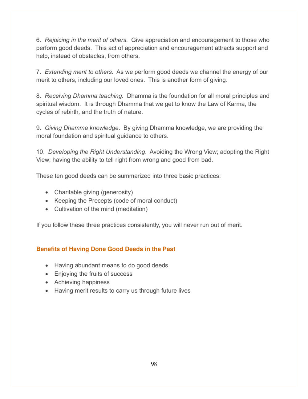 The Impact of Good Deeds and Dhamma Practices DMC Translor’s handbook หน้า 98