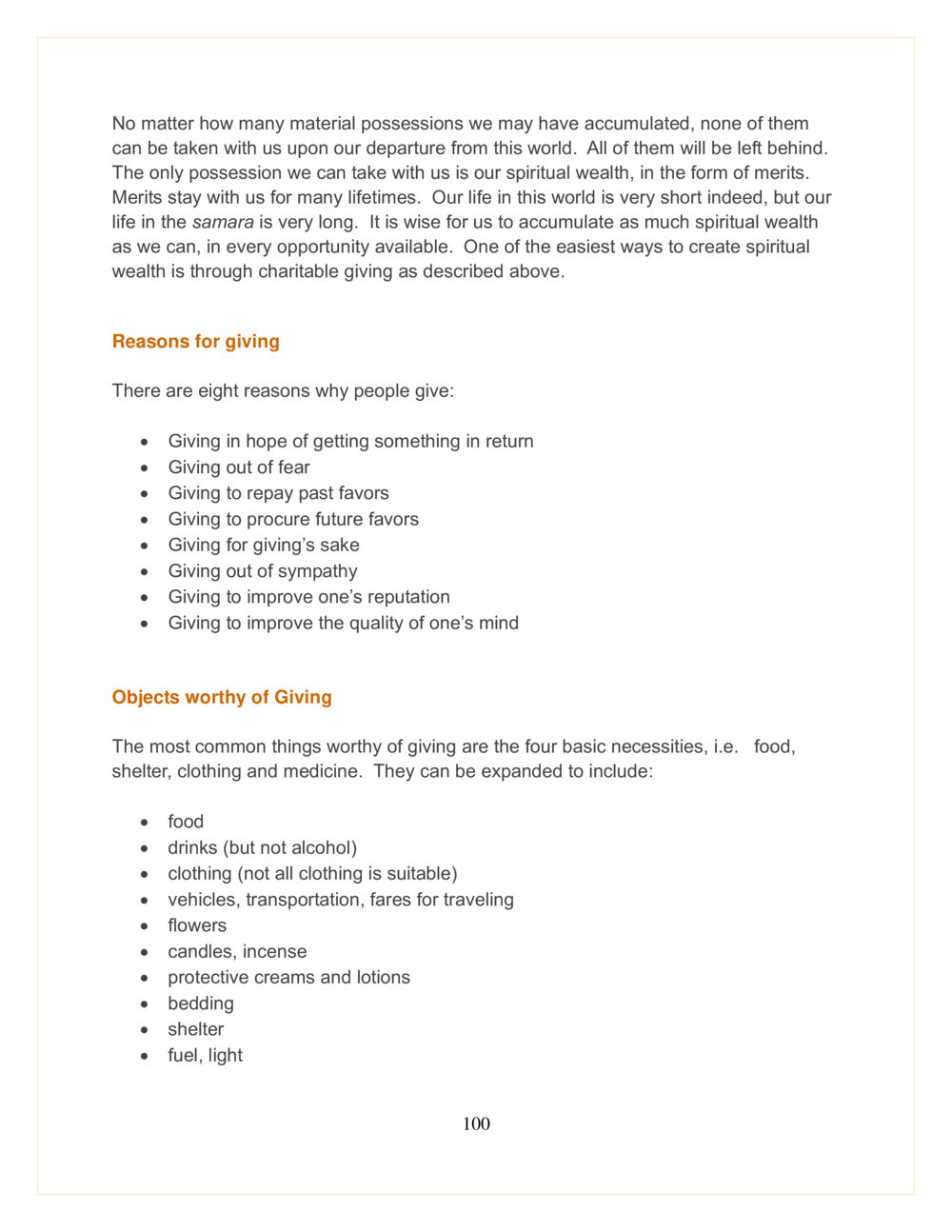 The Importance of Spiritual Wealth and Charitable Giving DMC Translor’s handbook หน้า 100