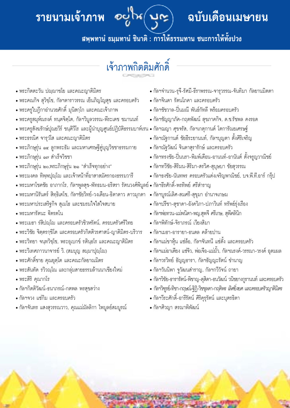 รายนามเจ้าภาพ ฉบับเดือนเมษายน วารสารอยู่ในบุญประจำเดือน เมษายน พ.ศ.2558 หน้า 125