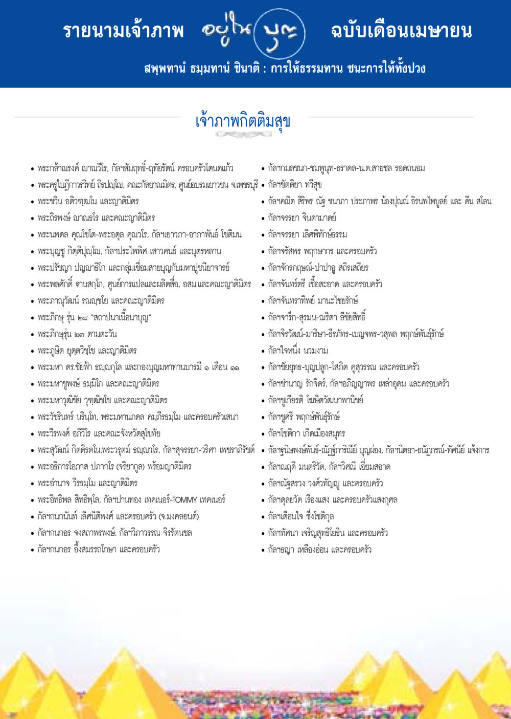 รายนามเจ้ากฏ เดือนเมษายน วารสารอยู่ในบุญประจำเดือน เมษายน พ.ศ.2558 หน้า 127