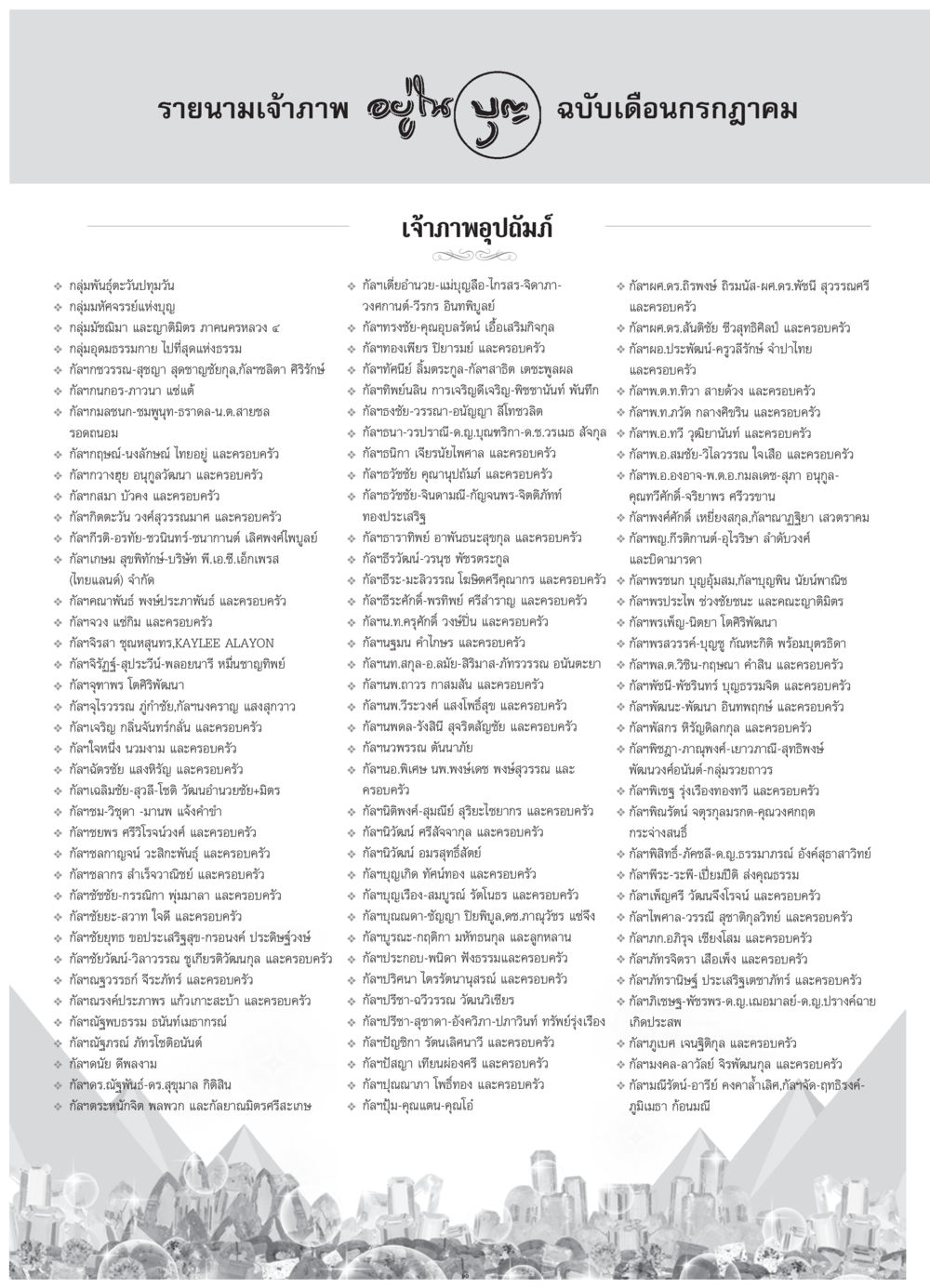 รายนามเจ้าภาพ วารสารอยู่ในบุญ ประจำเดือน กรกฎาคม พ.ศ.2552 หน้า 92
