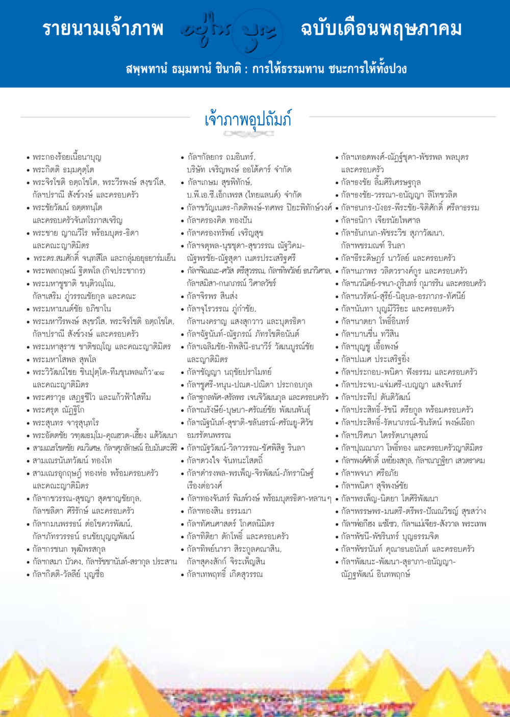 รายนามเจ้าภาพ เดือนพฤษภาคม วารสารอยู่ในบุญประจำเดือน พฤษภาคม พ.ศ.2558 หน้า 140