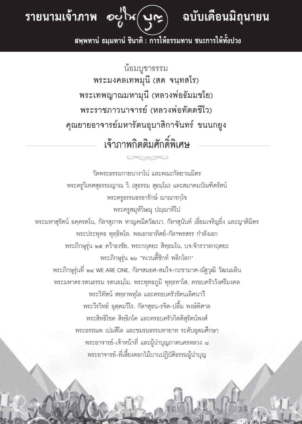รายนามเจ้าภาพ ฉบับเดือนมิถุนายน  วารสารอยู่ในบุญประจำเดือน มิถุนายน พ.ศ.2558 หน้า 126