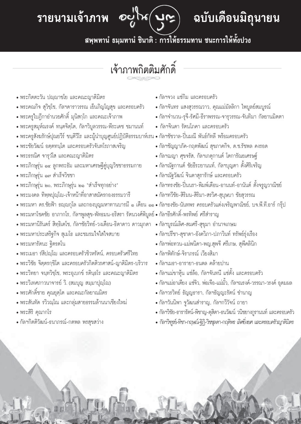 รายนามเจ้าภาพ ฉบับเดือนมิถุนายน  วารสารอยู่ในบุญประจำเดือน มิถุนายน พ.ศ.2558 หน้า 129