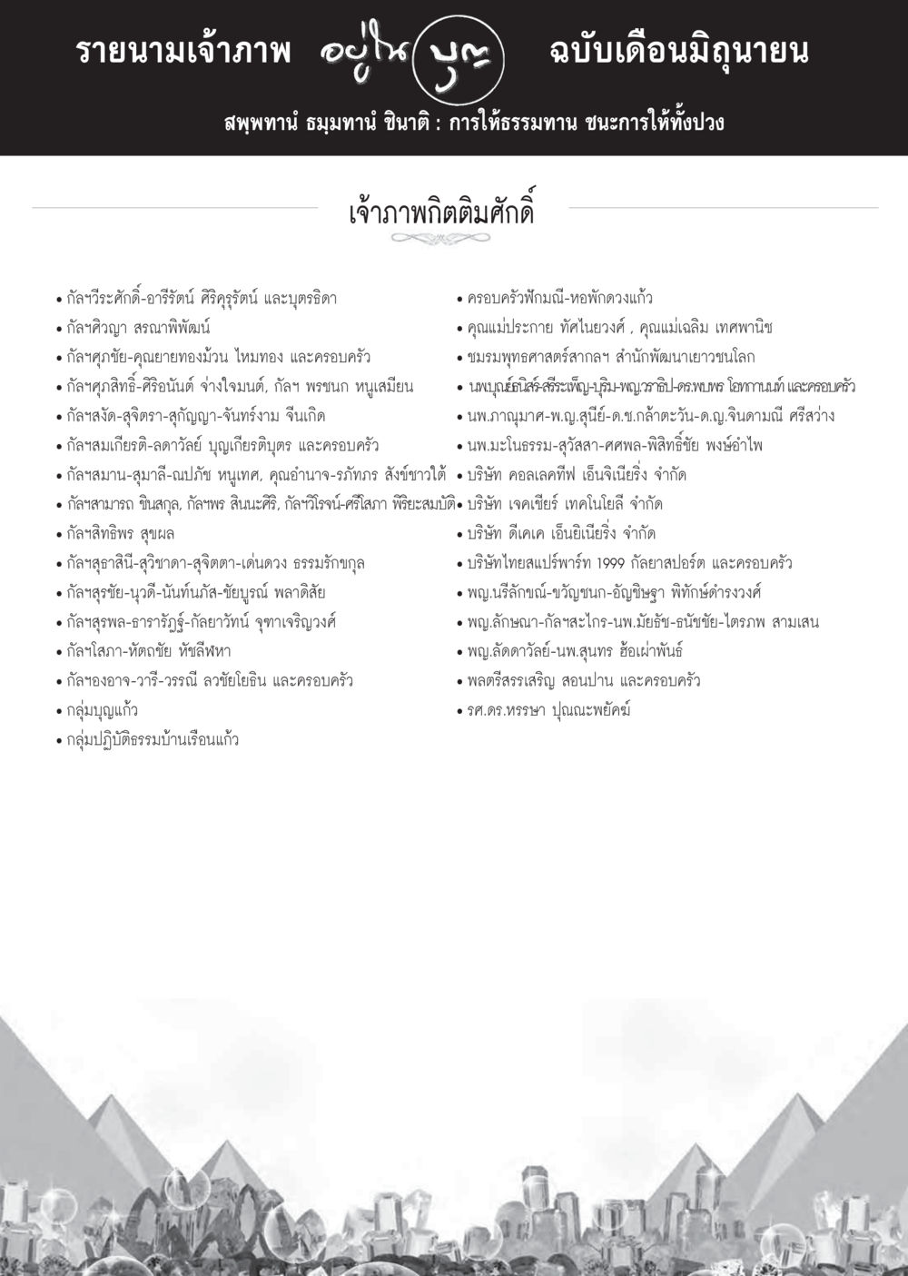 รายนามเจ้าภาพ ฉบับเดือนมิถุนายน  วารสารอยู่ในบุญประจำเดือน มิถุนายน พ.ศ.2558 หน้า 130