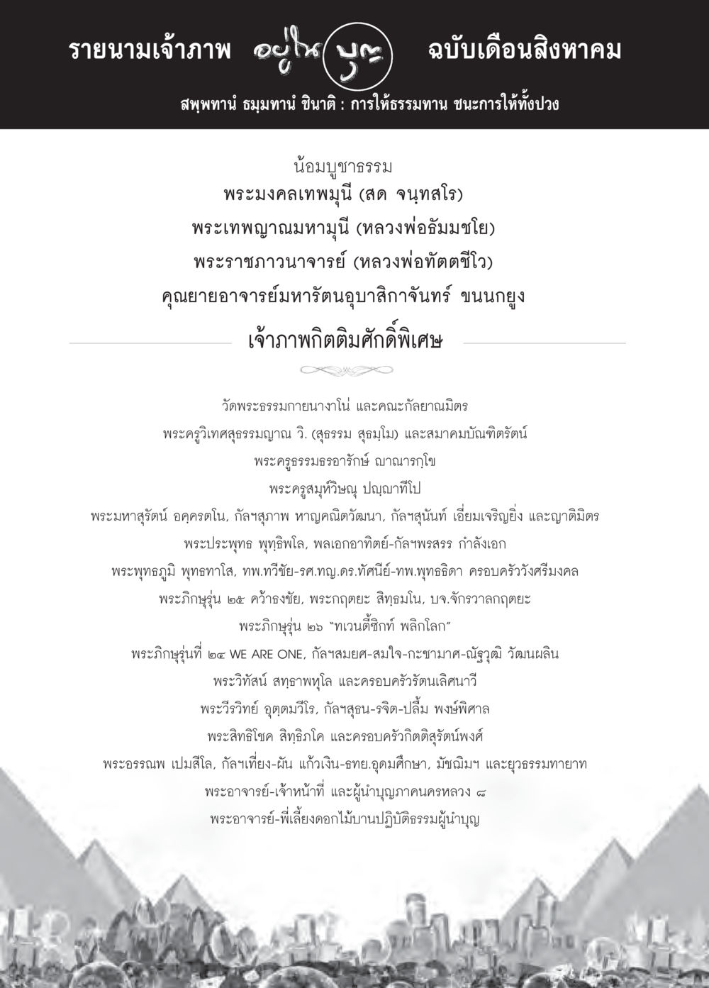 รายนามเจ้าภาพ ฉบับเดือนสิงหาคม วารสารอยู่ในบุญประจำเดือน สิงหาคม พ.ศ.2558 หน้า 114