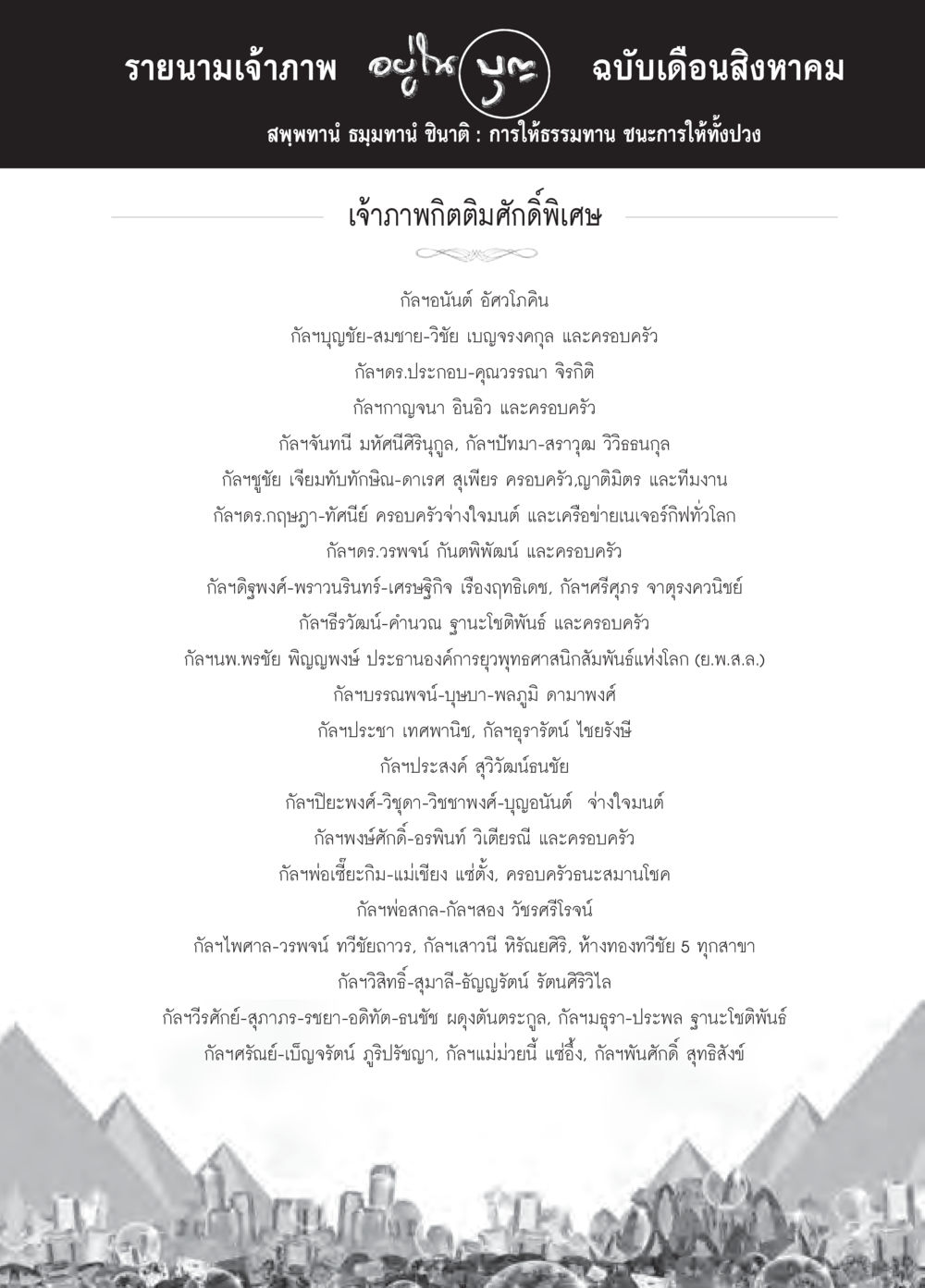 รายนามเจ้าภาพ อุโนะ บุญ เดือนสิงหาคม วารสารอยู่ในบุญประจำเดือน สิงหาคม พ.ศ.2558 หน้า 115