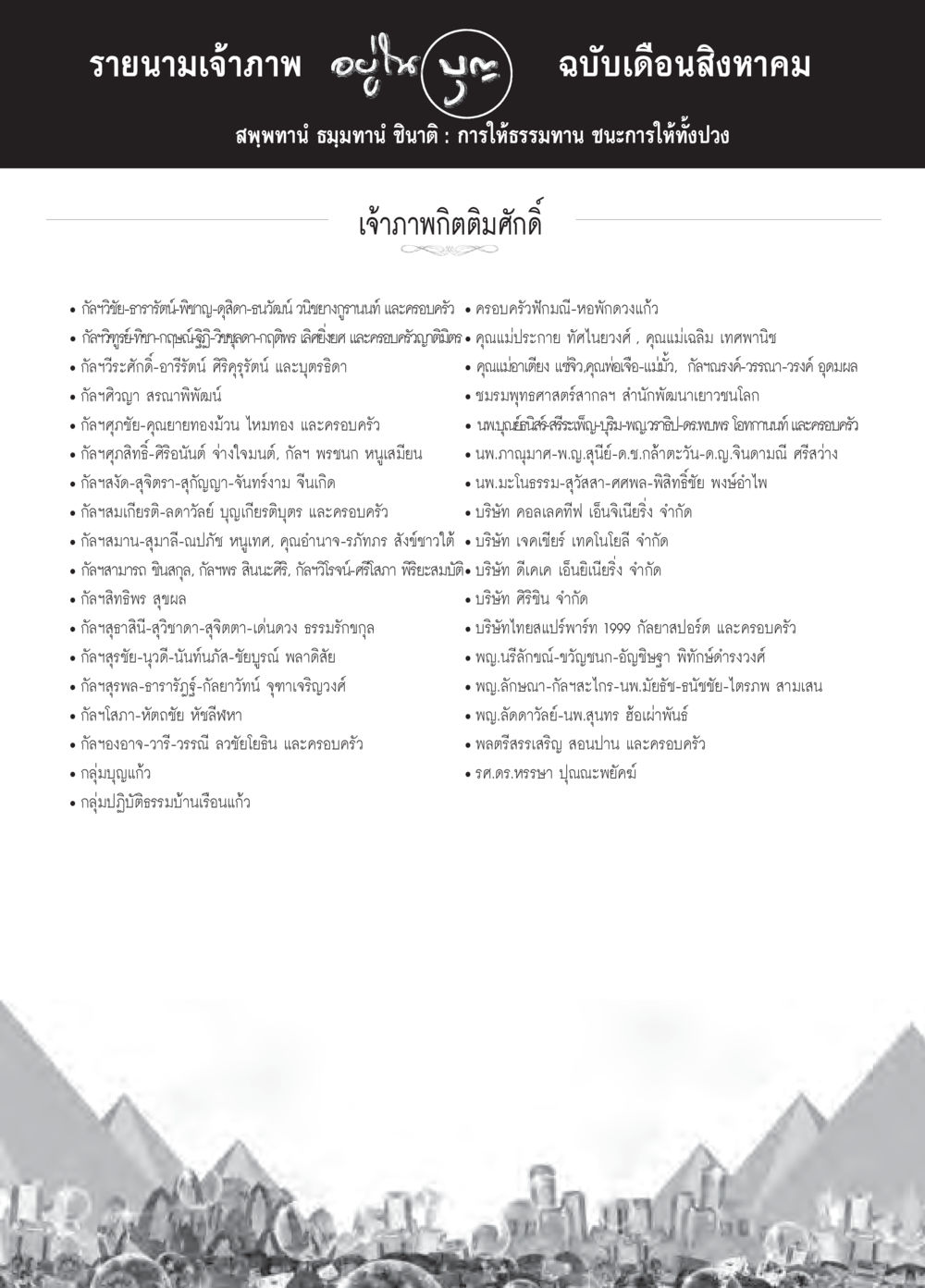 รายนามเจ้าภาพ ฉบับเดือนสิงหาคม วารสารอยู่ในบุญประจำเดือน สิงหาคม พ.ศ.2558 หน้า 118
