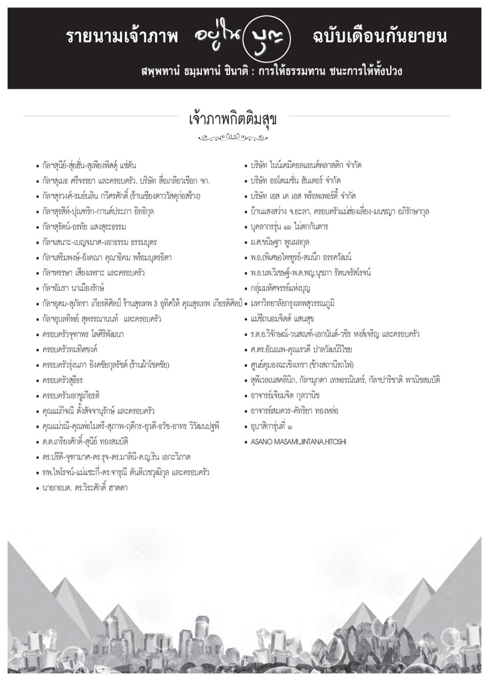 รายนามเจ้าภาพ อนุโมทนา ฉบับเดือนกันยายน วารสารอยู่ในบุญประจำเดือน กันยายน พ.ศ.2558 หน้า 103