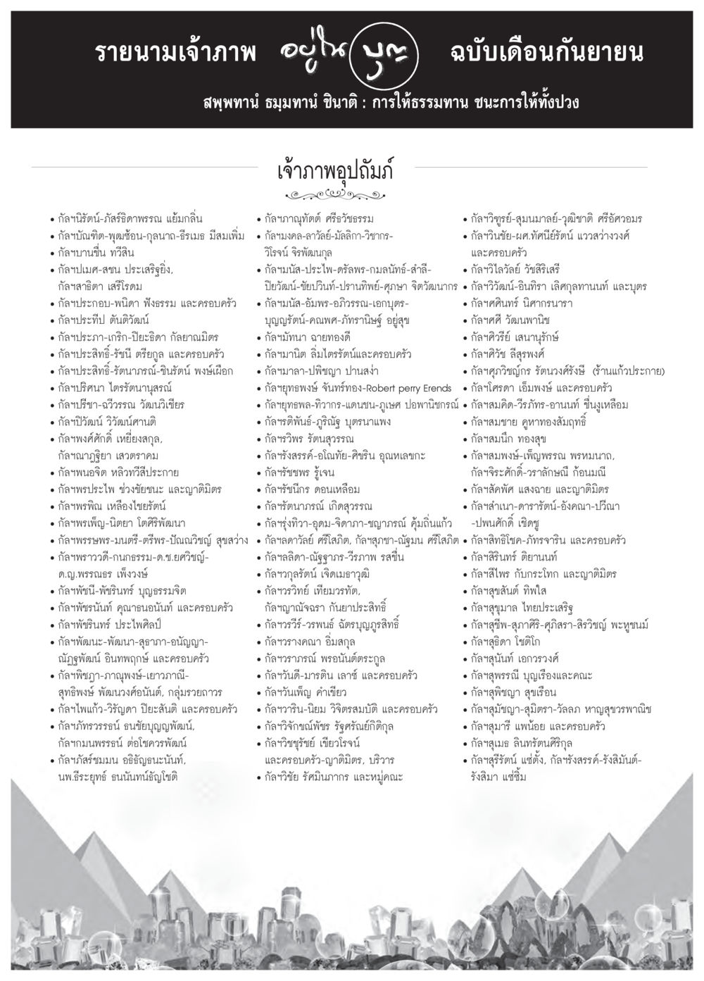 รายนามเจ้าภาพเดือนกันยายน วารสารอยู่ในบุญประจำเดือน กันยายน พ.ศ.2558 หน้า 105