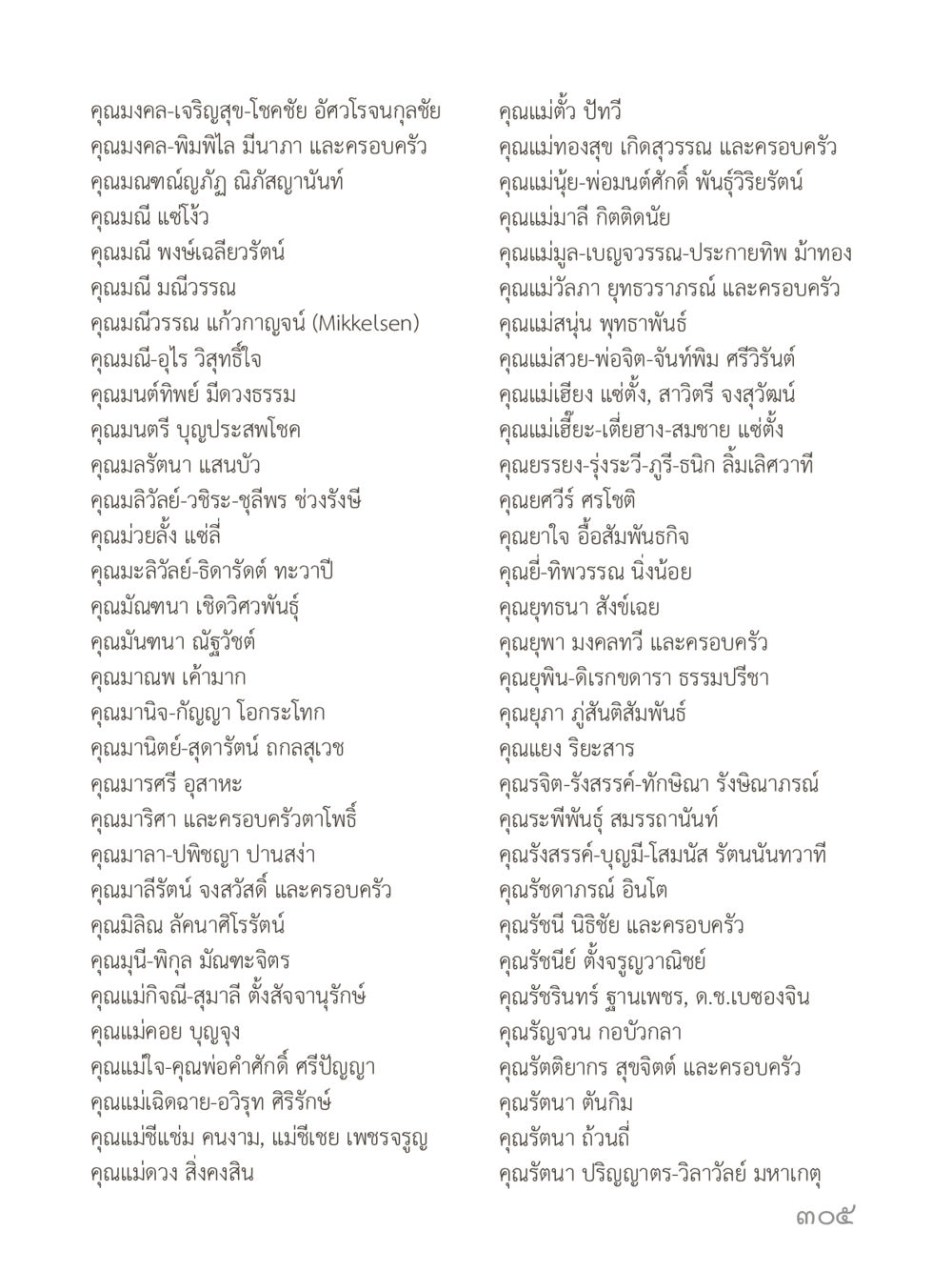 รายชื่อบุคคลสำคัญและครอบครัว คำไม่เล็กของคุณครูไม่ใหญ่ (มินิ) เล่ม 1 (บุญเท่านั้นเป็นที่พึ่ง) หน้า 305