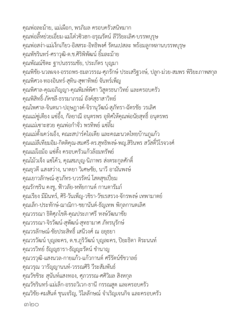 รายชื่อครอบครัวและบุคคลสำคัญในชุมชน คำไม่เล็กของคุณครูไม่ใหญ่ (มินิ) เล่ม 1 (บุญเท่านั้นเป็นที่พึ่ง) หน้า 320