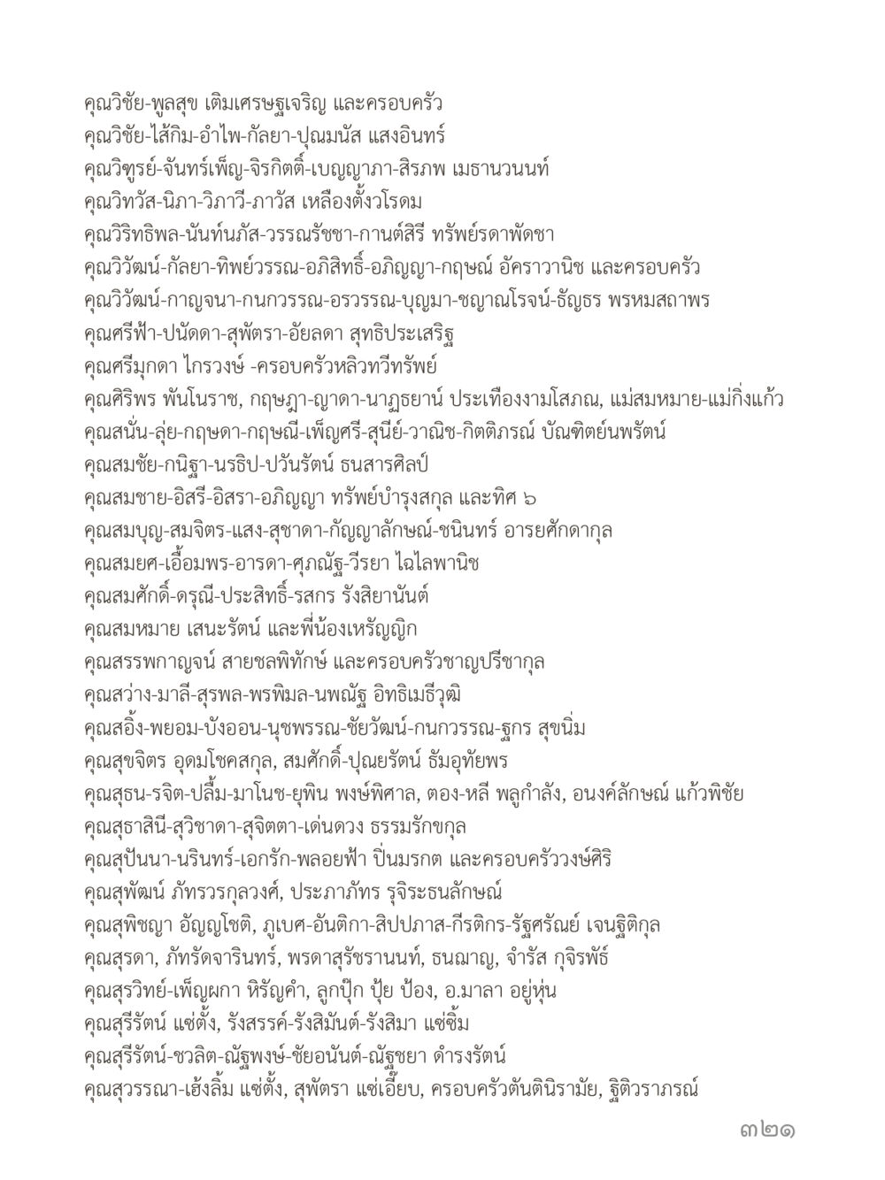รายนามครอบครัวและบุคคลสำคัญ คำไม่เล็กของคุณครูไม่ใหญ่ (มินิ) เล่ม 1 (บุญเท่านั้นเป็นที่พึ่ง) หน้า 321