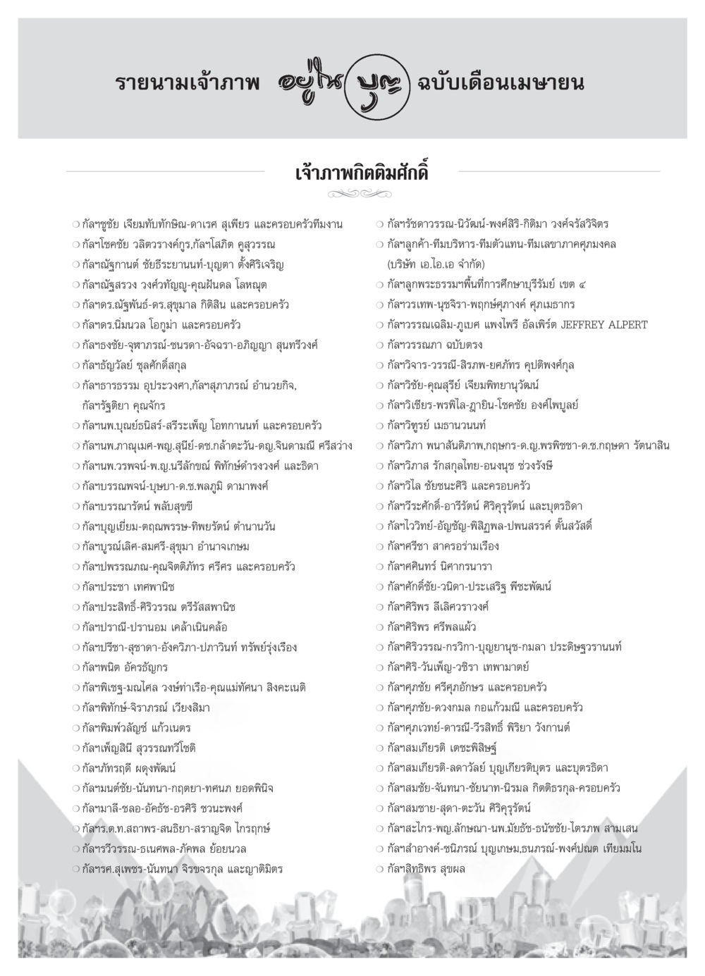 รายนามเจ้าภาพ ฉบับเดือนเมษายน วารสารอยู่ในบุญ ประจำเดือน เมษายน พ.ศ.2552 หน้า 106