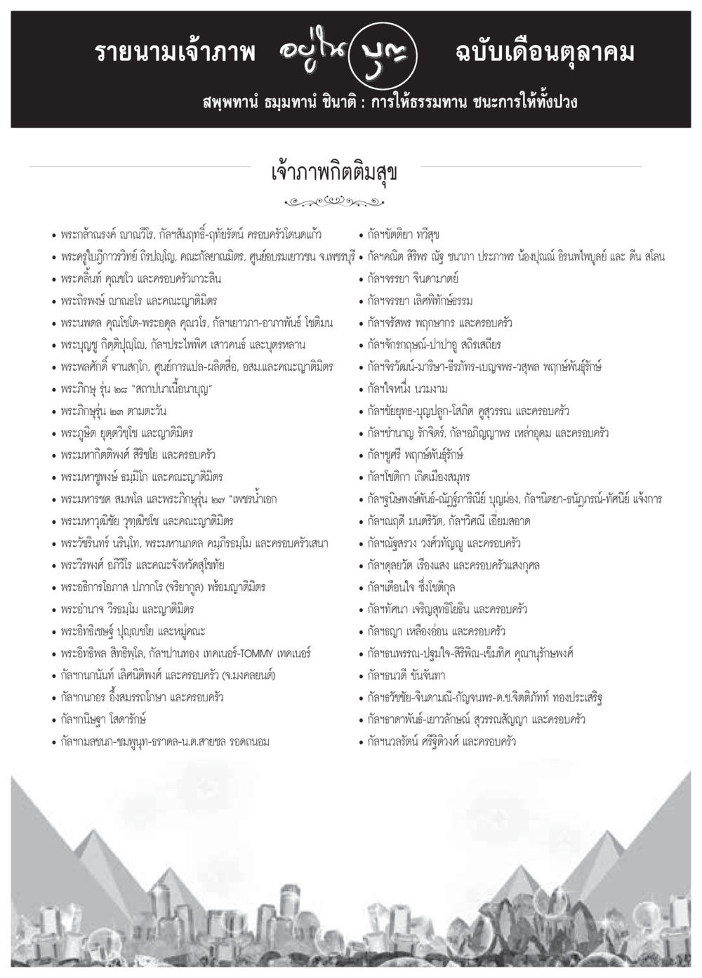 รายนามเจ้าภาพ ฉบับเดือนตุลาคม วารสารอยู่ในบุญประจำเดือน ตุลาคม พ.ศ.2558 หน้า 115