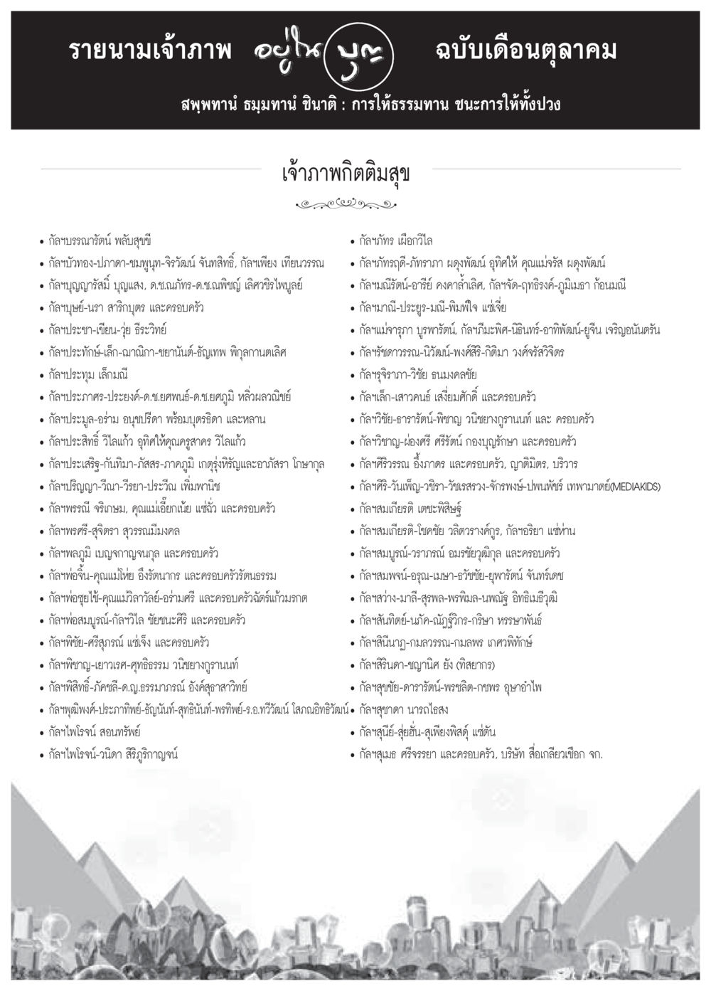 รายนามเจ้าภาพเดือนตุลาคม วารสารอยู่ในบุญประจำเดือน ตุลาคม พ.ศ.2558 หน้า 116