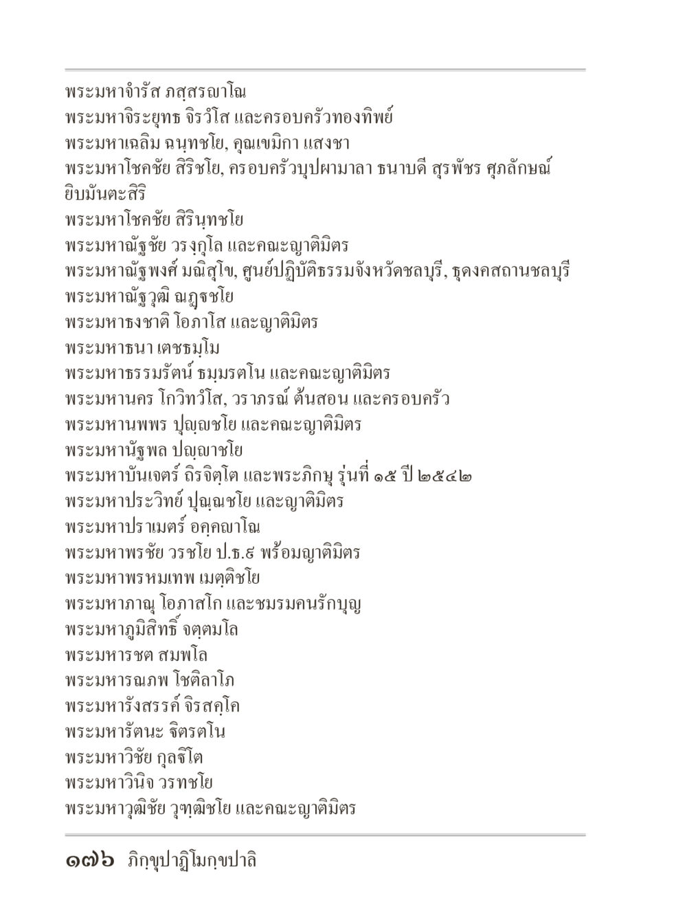รายชื่อพระที่เกี่ยวข้องในพระธรรม ภิกฺขุปาฏิโมกฺขปาลิ (ฉบับท่องจำ) หน้า 176