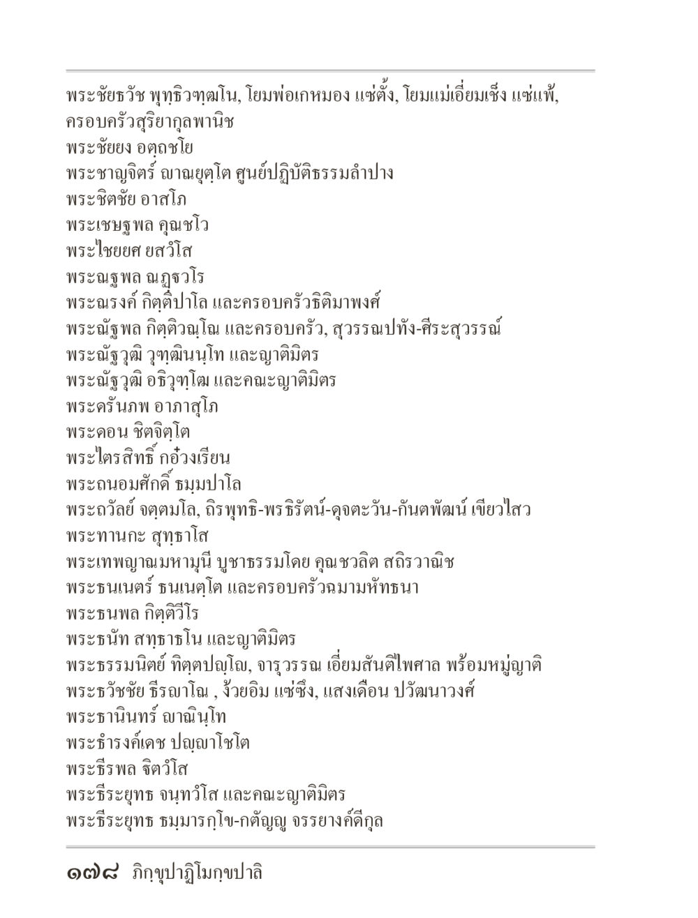 บันทึกชีวประวัติพระสงฆ์ในไทย ภิกฺขุปาฏิโมกฺขปาลิ (ฉบับท่องจำ) หน้า 178