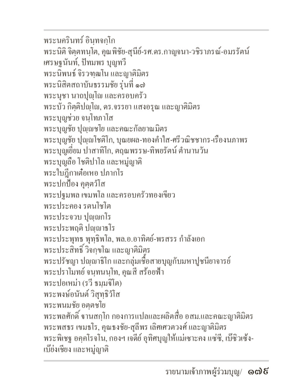 รายนามเจ้าภาพผู้ร่วมบุญ ภิกฺขุปาฏิโมกฺขปาลิ (ฉบับท่องจำ) หน้า 179